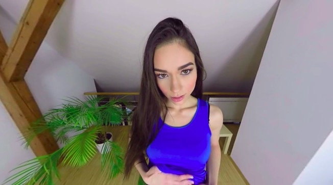 Stunning brunette filmed in VR